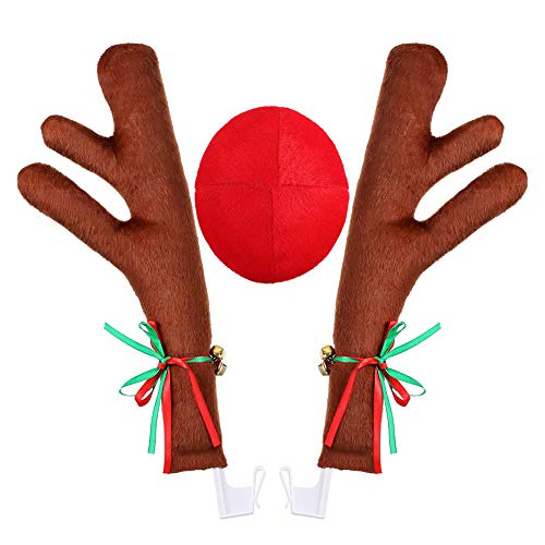 Christmas Reindeer Car Costume Christmas Antlers, Car Reindeer Antlers & Nose Auto Accessories Decoration Kit for Truck SUV Van Truck, Xmas Gift Set Car Decor(Brown)