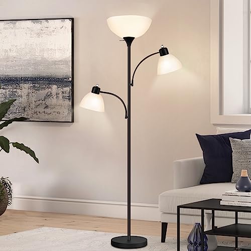 Luvkczc Floor Lamps for Living Room,Torchiere Floor Lamp with 8W Adjustable Reading Lights, Morden Tall Lamps for Living Room, Bedroom, Office, 3 Bulbs Included