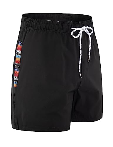 Loopory Mens Casual Shorts-Drawstring Summer Beach Stretch Twill Golf Shorts-Anti-Wrinkle Fabric-7'-Black-L