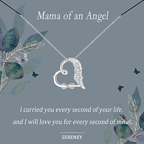 Sereney Miscarriage Gifts for Mothers, Sterling Silver Angel Wing Infinity Heart Pendant Miscarriage Necklace as Loss Gifts for Mom, Loss of Baby Sympathy Memorial Gifts