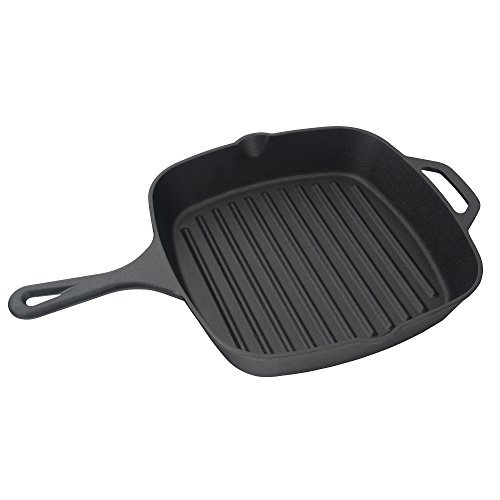 Jim Beam , Pre Seasoned Cast Iron Square Skillet with Ridges, 16', Black