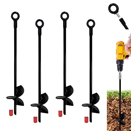 Dobures Ground Anchors, Tent Stakes Heavy Duty, Trampoline Anchor Kit, Triple Propeller,Heavy Duty Anchor Hook for Canopies, Car Ports, Sheds, Swing Sets, Easy to use, 4pcs 15”