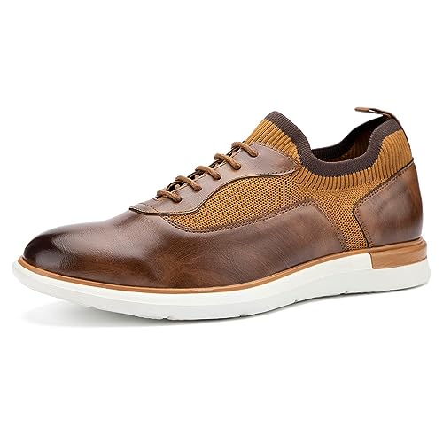 JITAI Men's Casual Oxford Dress Shoes Classic Modern Business Lace-up Wingtip Shoes, Brown/02, 11 US