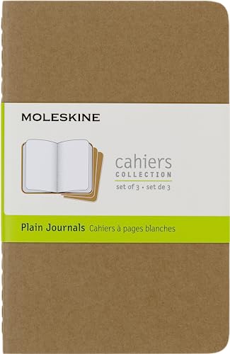 Moleskine Cahier Journal, Soft Cover, Pocket (3.5' x 5.5') Plain/Blank, Kraft Brown, 64 Pages (Set of 3)