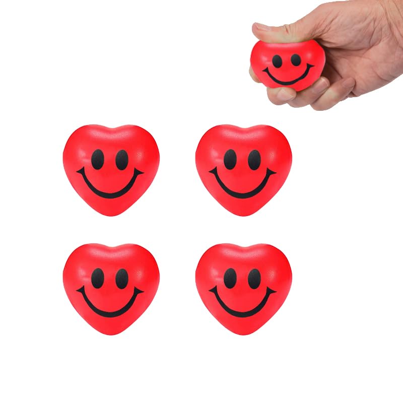 4PCS Stress Balls,2.7INCH Smiley Heart Shaped Foam Balls,Children's Valentine's Day gift, adult stress ball