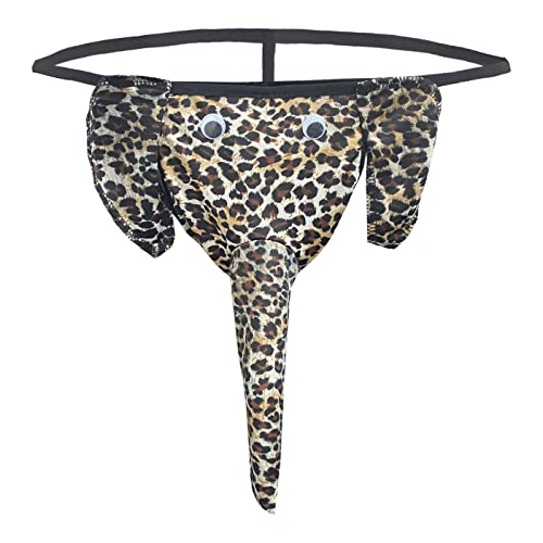 FreeNFond Men’s Christmas Gag Gift Reindeer G-String Mankini Thong Underwear (Leopard)
