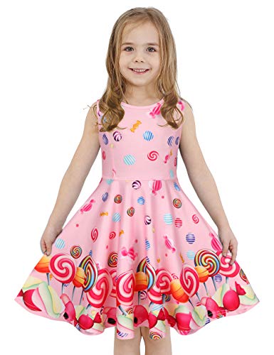 LaBeca Girls Lollipop Printed Birthday Party Play Sleeveless Pink Dress Lollipop L