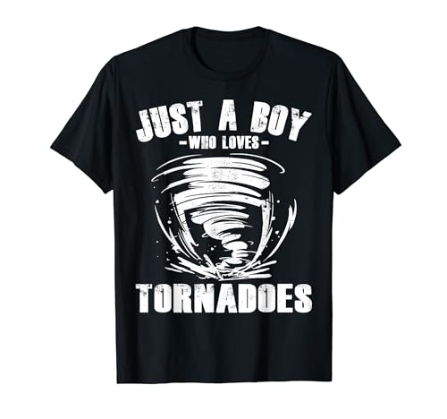 Just A Boy Who Loves Tornadoes Funny Boy Birthday Distressed T-Shirt