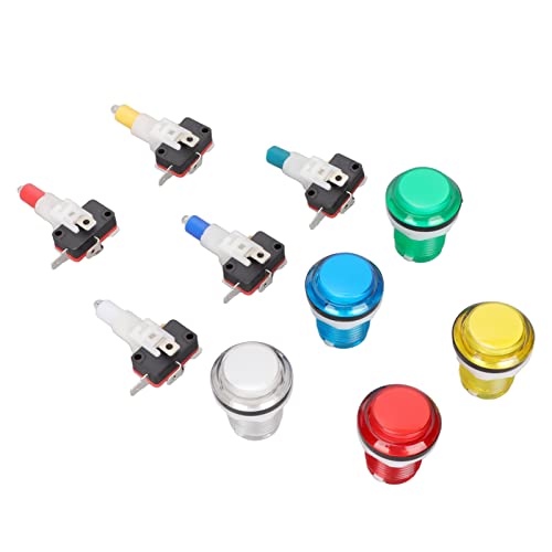 Arcade Game Push Button, LED Illuminated Push Button Switch with 5 Color and LED Light, 32mm Round Button with Micro Switch for Arcade Machine Games DIY Kit Parts Jamma Mame Raspi