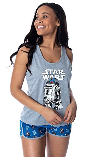 Star Wars Women's R2-D2 Beep Beep Boop Boop! Racerback Tank and Shorts Loungewear Pajama Set (Large)