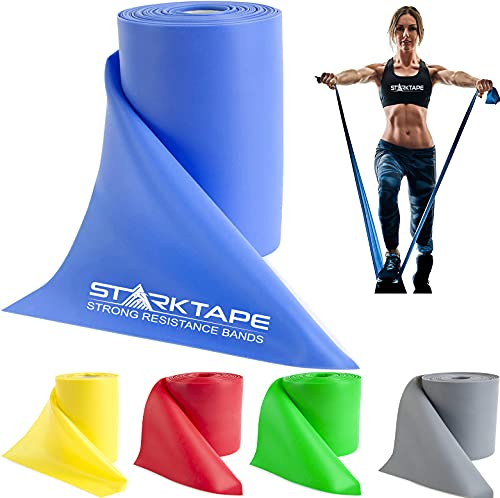 Starktape Resistance Bands 16 Yard Roll Physical Therapy. Non-Latex Professional Elastic Exercise Fitness Workout Band for Upper & Lower Body, Pilates, Rehab, Yoga, Pilates, Training. Heavy Blue