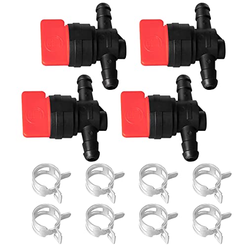 Fuel Shut Off Valve for Mower - 1/4' Fuel Cut Off Valve for Riding Lawn Mower Garden Tractor Pressure Washer Snowblower, in Line Fuel Gas Control Shut Off Valve Switches Tap for Small Engines 4 Packs