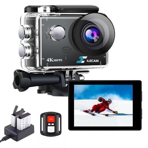 Xilecam Action Camera 4K/20M /WiFi/4*Zoom/2.4 G Remote Control 2 * 1350mAh Battery Waterproof Camera Underwater 131FT/170 Degree Wide Angle Sports Camera (Black)