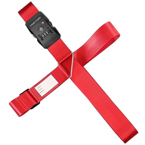 Travel Inspira Luggage Straps TSA Approved Suitcase Belt Adjustable Length 3-Dial Combination Lock and Cross Luggage Suitcase Security - Red