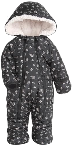 Jessica Simpson Baby Girls’ Winter Snowsuit – Quilted Fleece Lined Pram Jumpsuit – Heavyweight Coveralls for Infants (3-24M), Size 6-9 Months, Black