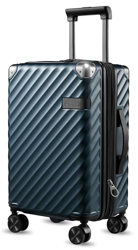 LUGGEX Carry On Luggage 22x14x9 Airline Approved - 35L Polycarbonate Expandable Hard Shell Suitcase with Spinner Wheels (Navy, 20 Inch)