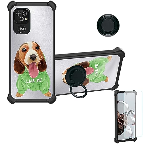 Aroepurt Case for Doro 8220 Case Compatible with Doro 8220 Phone Case Cover [with Tempered Glass Screen Protector][Hard PC + Soft Silicone][Ring Support] [Silver Reflect Light] DYH-SSG