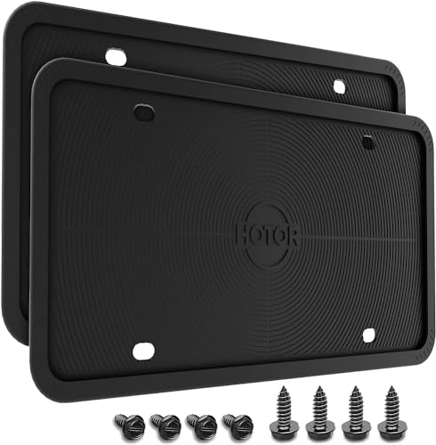 HOTOR Silicone License Plate Frames - 2 Pack License Plate Holders, Exterior Car Accessories for Men & Women, Plate Frame, Rust-Proof, Rattle-Proof, Weather-Proof - Black