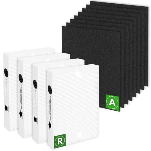 HPA100 Replacement Filters for Honeywell Air Purifier,Compatible with HPA100,HPA094, HPA104, HPA105 HPA3100, HPA5100,4 Ture HEPA R Filter + 8 Activated Carbon Pre-Filter A,Part No. HRF-ARVP100