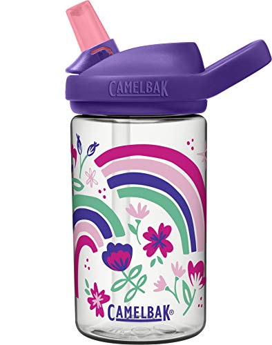 CamelBak eddy+ 14oz Kids Water Bottle with Tritan Renew – Straw Top, Leak-Proof When Closed, Rainbow Floral