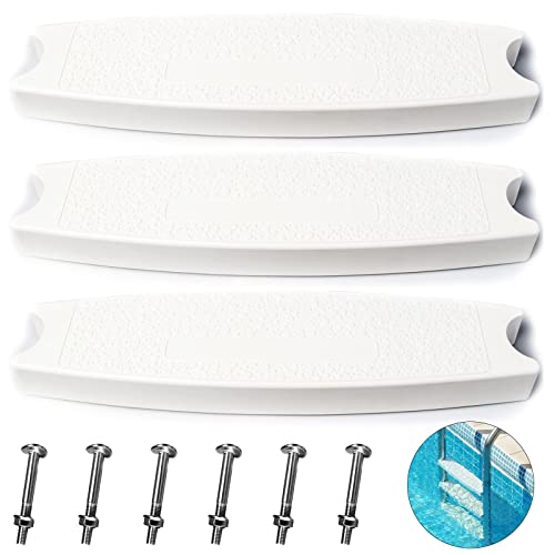 TonGass (3-Pack, White) 18' Universal Pool Ladder Steps Replacement Heavy-Duty Molded Plastic Swimming Pool Ladder Rung Step with Stainless Steel Bolts for Inground Pool Above Ground Pool Ladder Parts