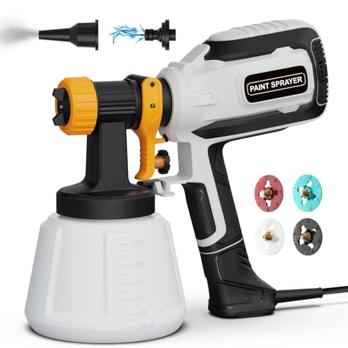 Paint-Sprayer, 700W HVLP Spray Gun with Cleaning & Blowing Joints, 4 Nozzle Sizes & 3 Spray Patterns, Easy to Clean, for Furniture, Cabinets, Decks, Walls, Doors, DIY Projects, etc.
