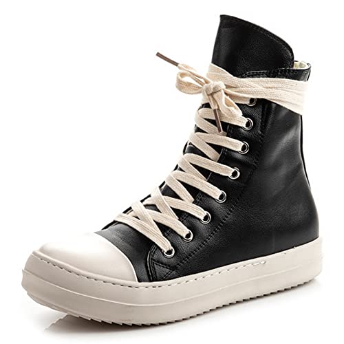 Kluolandi Women's High Top Sneakers Lace Up Canvas Shoes with Zipper Comfort Platform Walking Shoes in Black and White PU Size 9.5