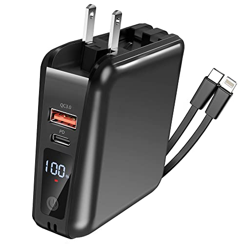 Geneforce Portable Charger-hub Wall Plug Built-in Cable 15000mAh, Internal Battery USB,Maximum Power is 18W, Mobile Even High-Power Products Such as Laptops can be Compatible with Smart Phones, PD15