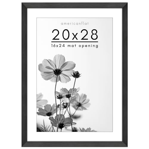 Americanflat 20x28 Picture Frame in Black - Use as 16x24 Picture Frame with Mat or 20x28 Frame Without Mat - Wide Engineered Wood Frame, Plexiglass Cover, and Hanging Hardware for Wall
