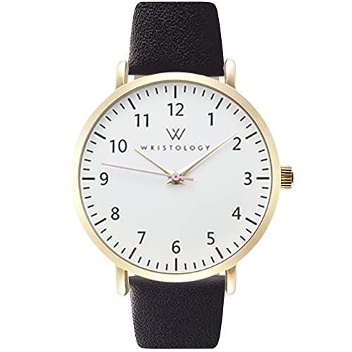 Wristology Numbers Womens Nurse Watch Leather Strap in Gold - Interchangeable Black Genuine Leather Band Watch - Large Easy Read Analog Watch for Women, Men, Girls, Nurses, Teachers, OC089
