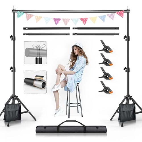 BEIYANG Backdrop Stand, 7.5 FT x 10 FT Adjustable Photography Background Support System Kit with Carrying Bag for Photo Video Studio