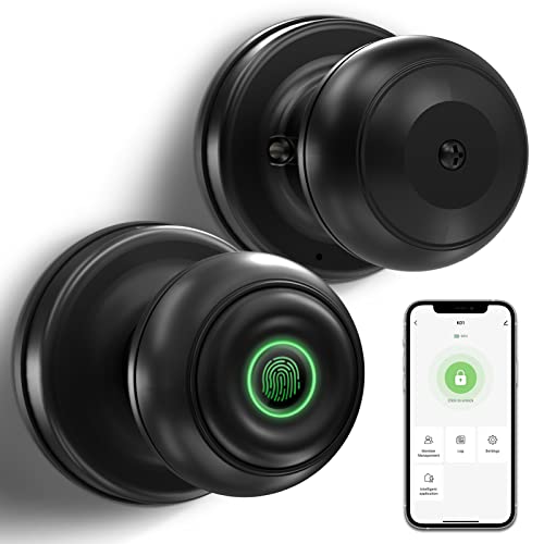 GeekTale Smart Door knob, Fingerprint Smart Lock Biometric Door knob with App Control, Great for Bedrooms,Cloakroom,Apartments Offices,Hotels Matte Black