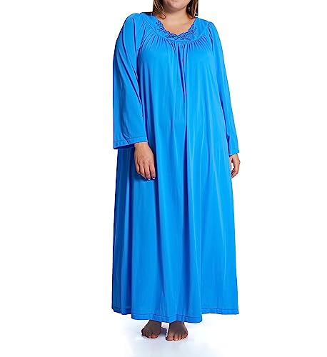 Shadowline Women's Plus Size Petals 53' Sleeve Long Gown, Sapphire, 2X