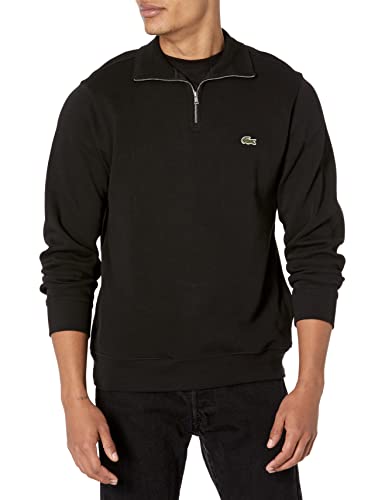 Lacoste mens Long Sleeve Quarter Zip Cotton Sweatshirt, Black, Medium US