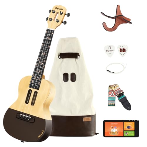 Populele Concert Ukulele for Beginners 23-Inch Smart Ukulele with Intelligent Visual Interactive Exercise Guidance, Online Lessons, 72 LEDs, and Auto-Tuning Professional Ukulele