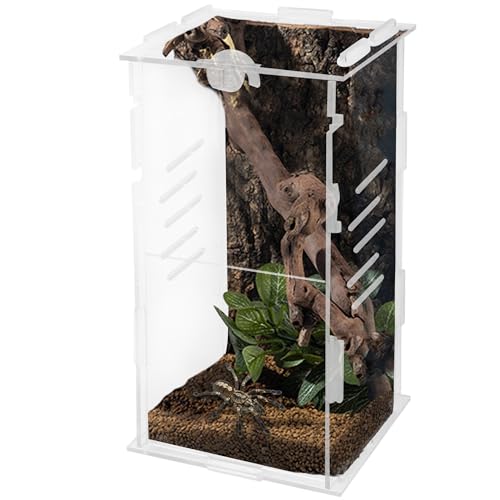 winemana Small Reptile Jumping Spider Terrarium Enclosure, 4' x 4' x 8' Acrylic Mini Transparent Feeding Tank Micro Habitat Box for Tarantula Small Tree Dwelling Reptiles Insect (Vertical)