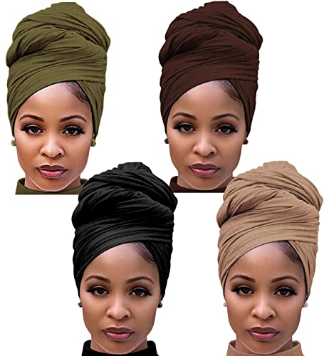 Harewom 4PCS Turban Head Wraps for Black Women African Hair Wraps Stretchy Jersey Headscarf for Women with Natural Hair