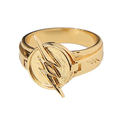 Flash Ring Size 10 Zinc Alloy Deluxe Golden Lightning Logo Cosplay Prop Xcoser (Golden)