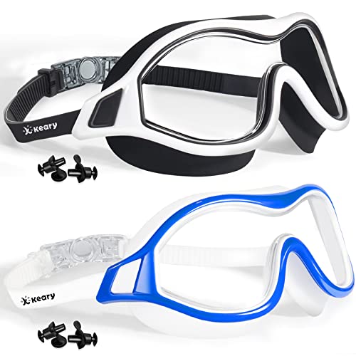 Keary 2 Pack Swimming Goggles Anti-fog Swim goggles for Adult Men Women Youth, UV Protection Waterproof Big Frame Clear Swim Goggles Pool Water Glasses Swim Mask, Underwater Goggles for Swimming
