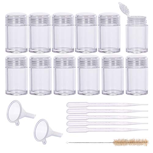 BENECREAT 12Packs 10ml/0.34oz Small Plastic Loose Powder Bottle Jars Glitter Containers with Sifter, Cleaning Brush, Funnel and Droppers for Makeup Powder product