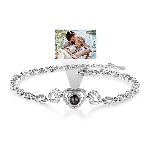 ROSI Personalized Bracelets with Picture Inside Custom Projection Bracelets with Photos Picture Bracelet Personalized Photo Gifts Memorial Gifts for Women Mom Family Couple Girl