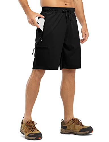TBMPOY Men's Hiking Shorts with 5 Zip Pockets 9'' Lightweight Outdoor Work Athletic Short for Men Travel Running Black XXL