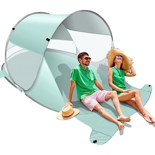 Beach Tent, Large Automatic Instant Pop Up Beach Shade, UPF 50+ Portable Sun Shelter Anti UV Beach Umbrella Baby Tent with Carrying Bag Fit for 2 Person