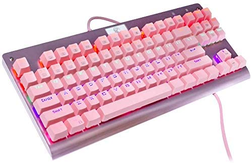 Granvela MechanicalEagle Z-77 Mechanical Keyboard | Aluminium Panel | Tactile Clicky Blue Switches | Rainbow LED Backlit | N-Key Rollover | 87-Key Tenkeyless | Hot Swappable - Pink
