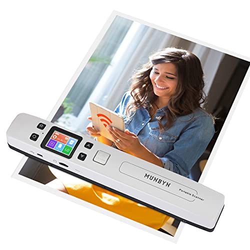 MUNBYN Portable Scanner, Photo Scanner for Documents Pictures Texts in 1050DPI, Flat Scanning, Included 16GB SD Card, Photo Scanner Uploads Images to Computer Via USB or Built-in Wi-Fi, No Driver