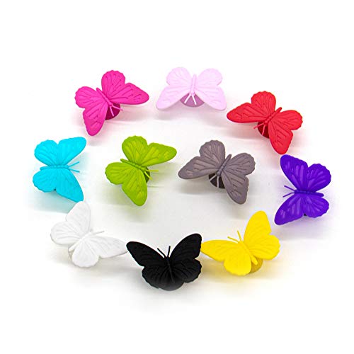 AUEAR, 10 Pack Silicone Wine Glass Markers Set Butterfly Style Glass Charms Wine Charm Tags with Suction Cup Work on Stemless Glasses