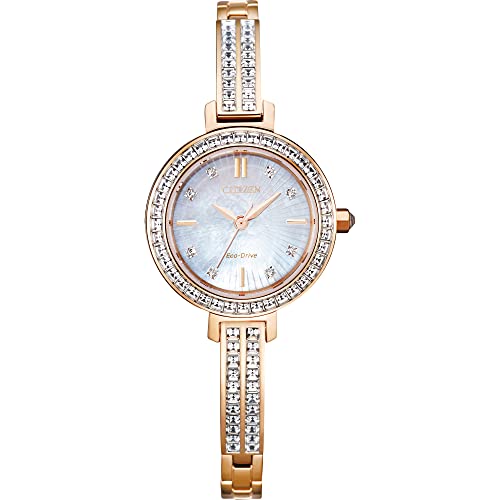 Citizen Women's Eco-Drive Dress Classic Crystal Bangle Watch in Rose-tone Stainless Steel, Mother of Pearl Dial (Model: EM0863-53D)