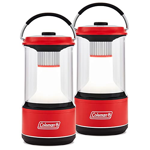 Coleman 800 Lumens LED Water-Resistant Outdoor Camping Light Lantern with 3 Lighting Modes, and BatteryGuard Protection Technology, Red (2 Pack)