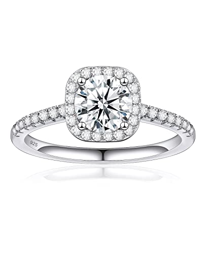 FCINOS Moissanite Engagement Rings, S925 Sterling Silver Wedding Rings Bridal Rings Set for Women, 18K White Gold Plated Halo Eternity Promise Ring 1CT D Color VVS1 Clarity Round Cut (Two-in-One Moissanite Engagement Ring Size 8)