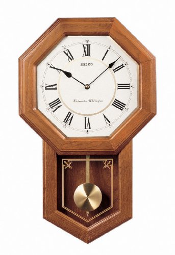 Seiko Light Oak Traditional Schoolhouse Wall Clock with Chime & Pendulum